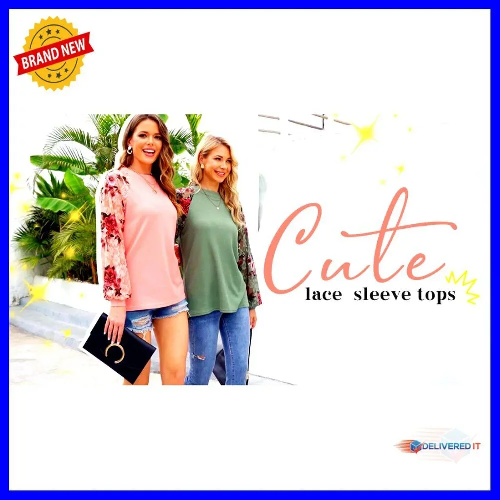 Lace Long Sleeve Blouse Balloon Sleeve Loose Fit Elegant Chic Casual Top - Picture 7 of 7